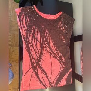 Women’s Pink and Black Graphic Studded Tee( 100% cotton, Medium)